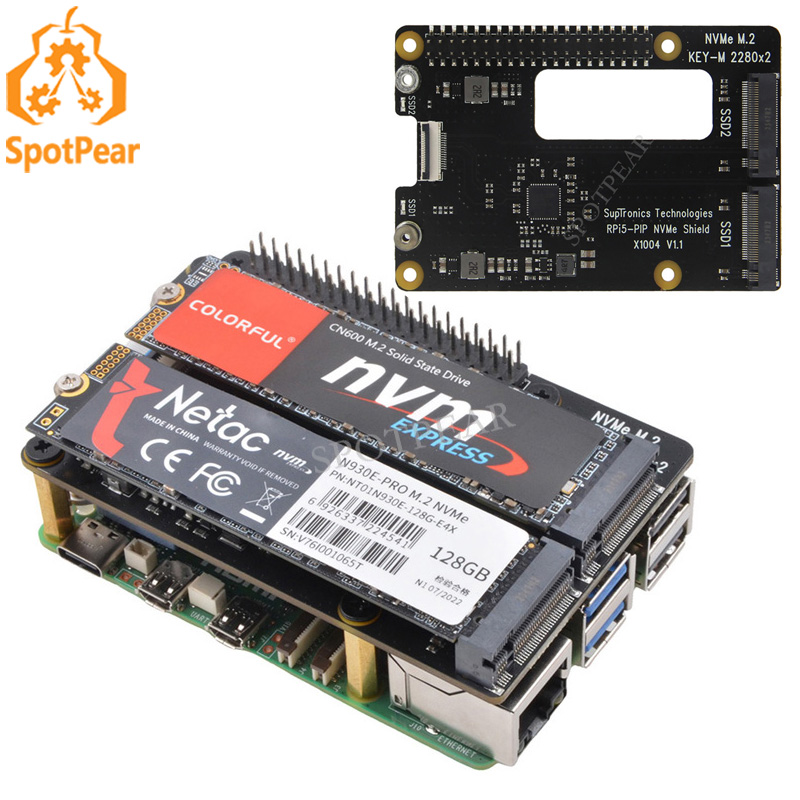 Raspberry Pi 5 8Gb Kit - Raspberry Pi 5デュアルSSDアダプターボード,pcieからm.2 nvme,hat 2280,nvme ssd,x1004からの起動をサポート