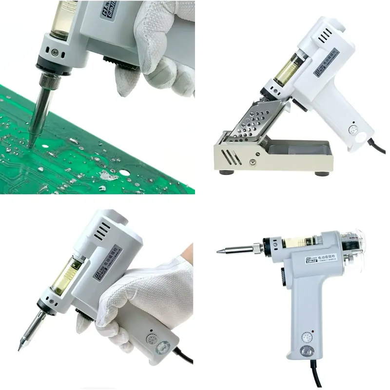 Desoldering Gun Vacuum Electric - S-993A 100W 電気式真空はんだ吸い取りポンプ、スタンド付き2-in-1はんだ吸い取りガン、1.0mmノズル、110V
